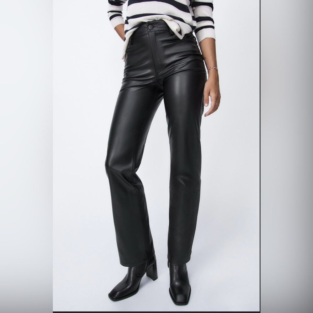 Zara Faux Leather Black Pants - Picture 1 of 9